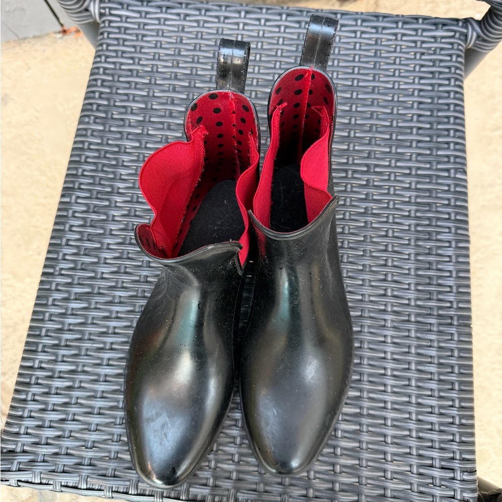 Lauren Ralph Lauren Glossy Black Boots with Bold Red Interior